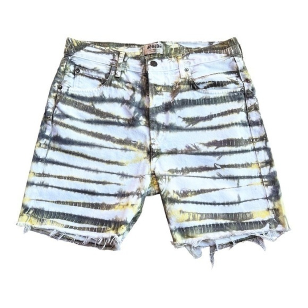 Agolde Tie Dye White, Green & Yellow Denim Rumi Short Size‎ 28